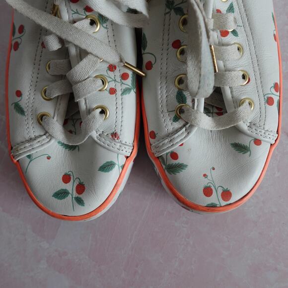 Keds x Rifle Paper Co. Kickstart Leather White Red Strawberry Low Top Sneakers - Picture 9 of 15